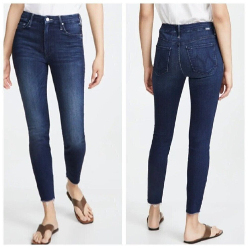 MOTHER Looker Ankle Fray Jeans Womens 24 Blue High Rise Skinny Casual Streetwear
